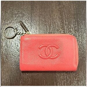 CHANEL Pink Caviar Grained Calfskin Coin Purse Keychain W/ COA
